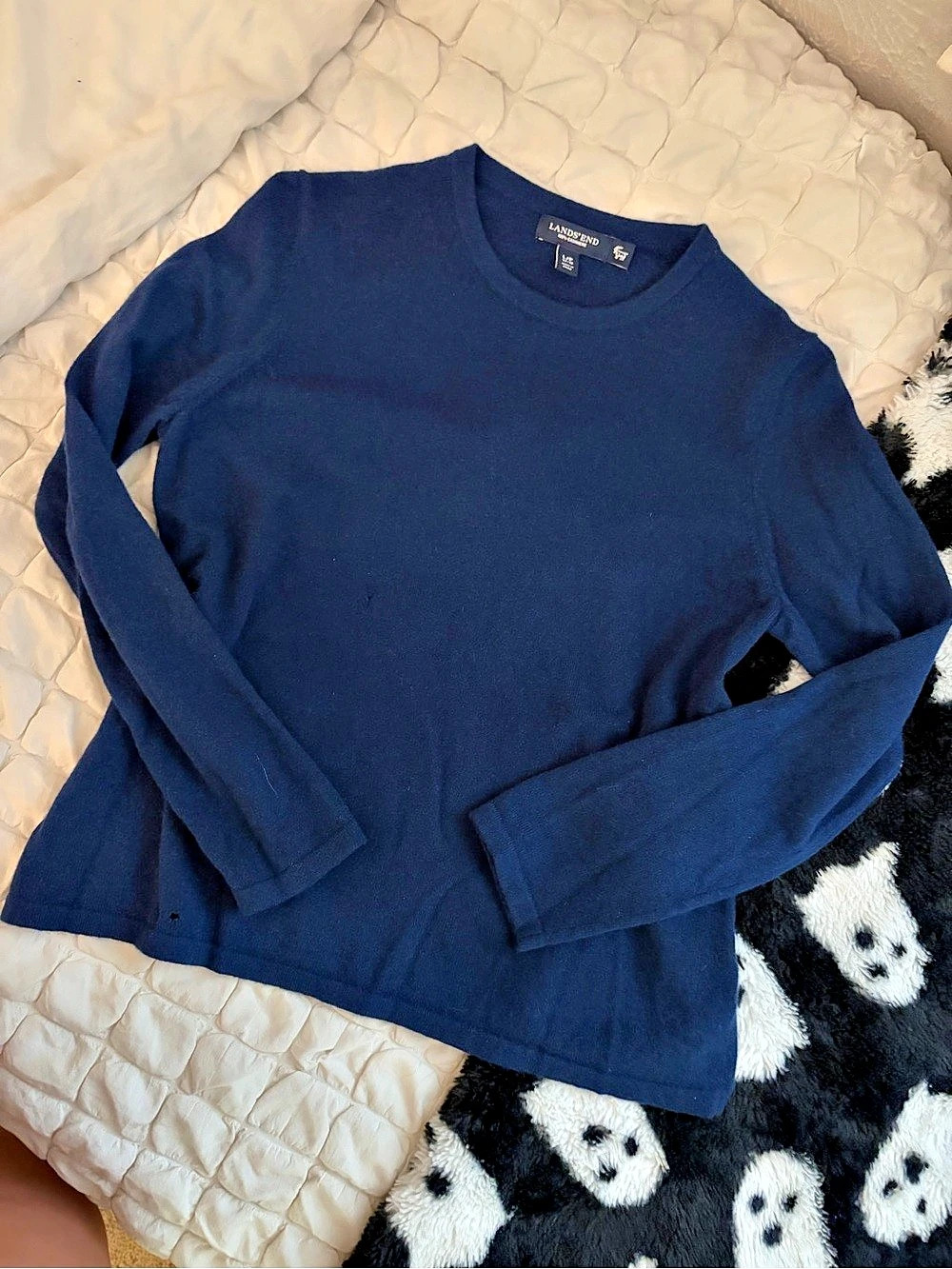 Lands' End Women's 100% Cashmere Crewneck Sweater Blue Large